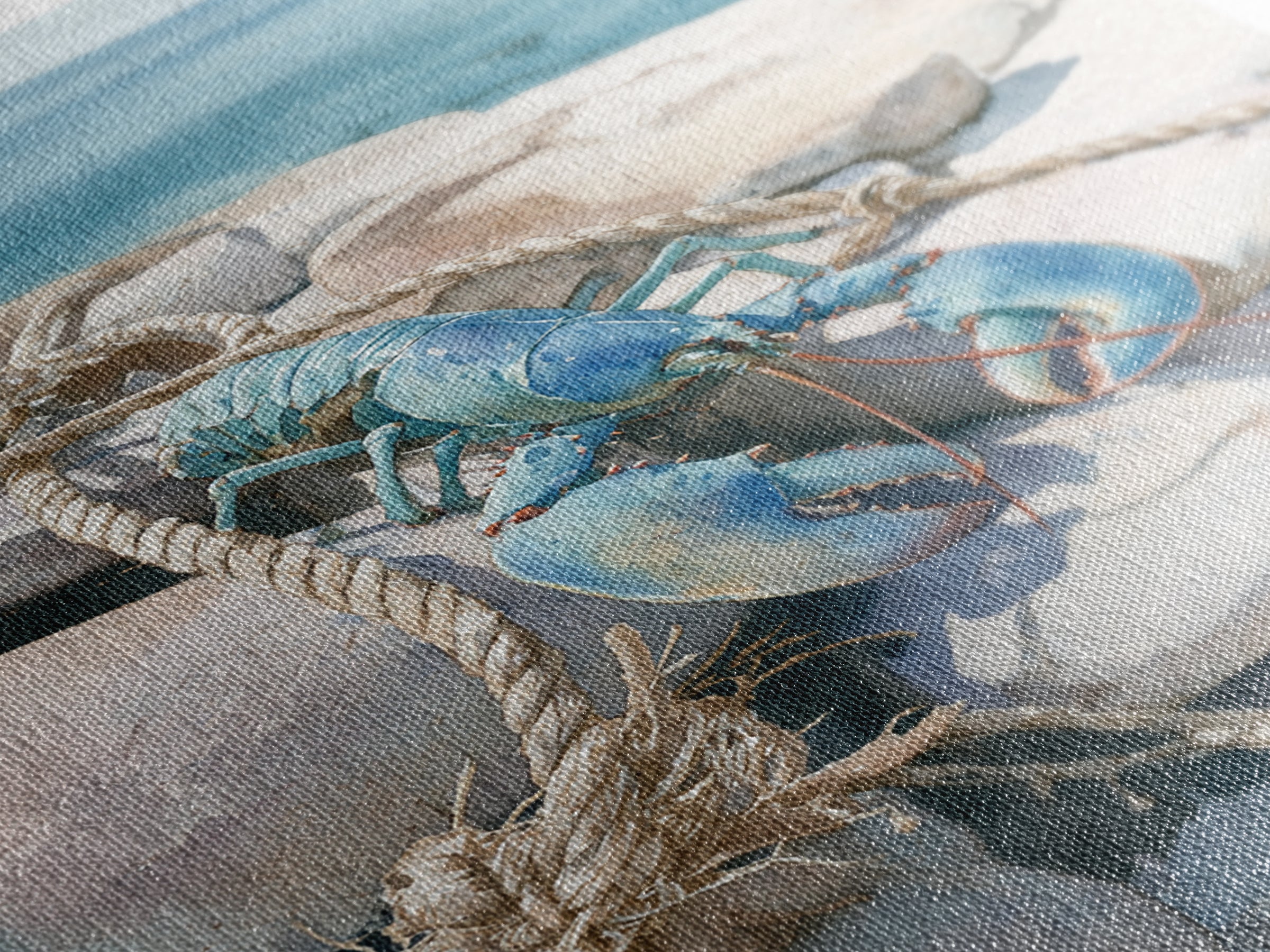 Lobster and Rope Coastal Illustration Framed Canvas Print, Nautical Art, Beach Decor, Coastal Decor, Fine Art, Harbor, NAU-2x3-28
