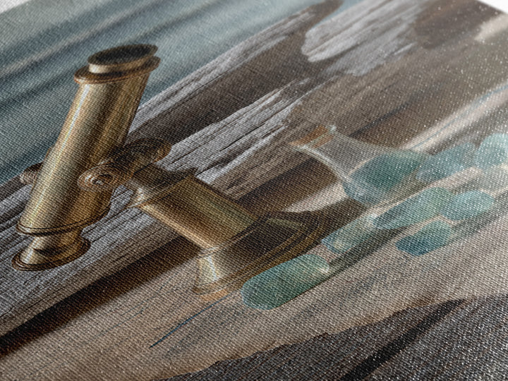 Brass Telescope and Old Map Still Life Framed Canvas Print, Nautical Art, Art Print, Coastal Decor, Fine Art, Harbor, NAU-2x3-38