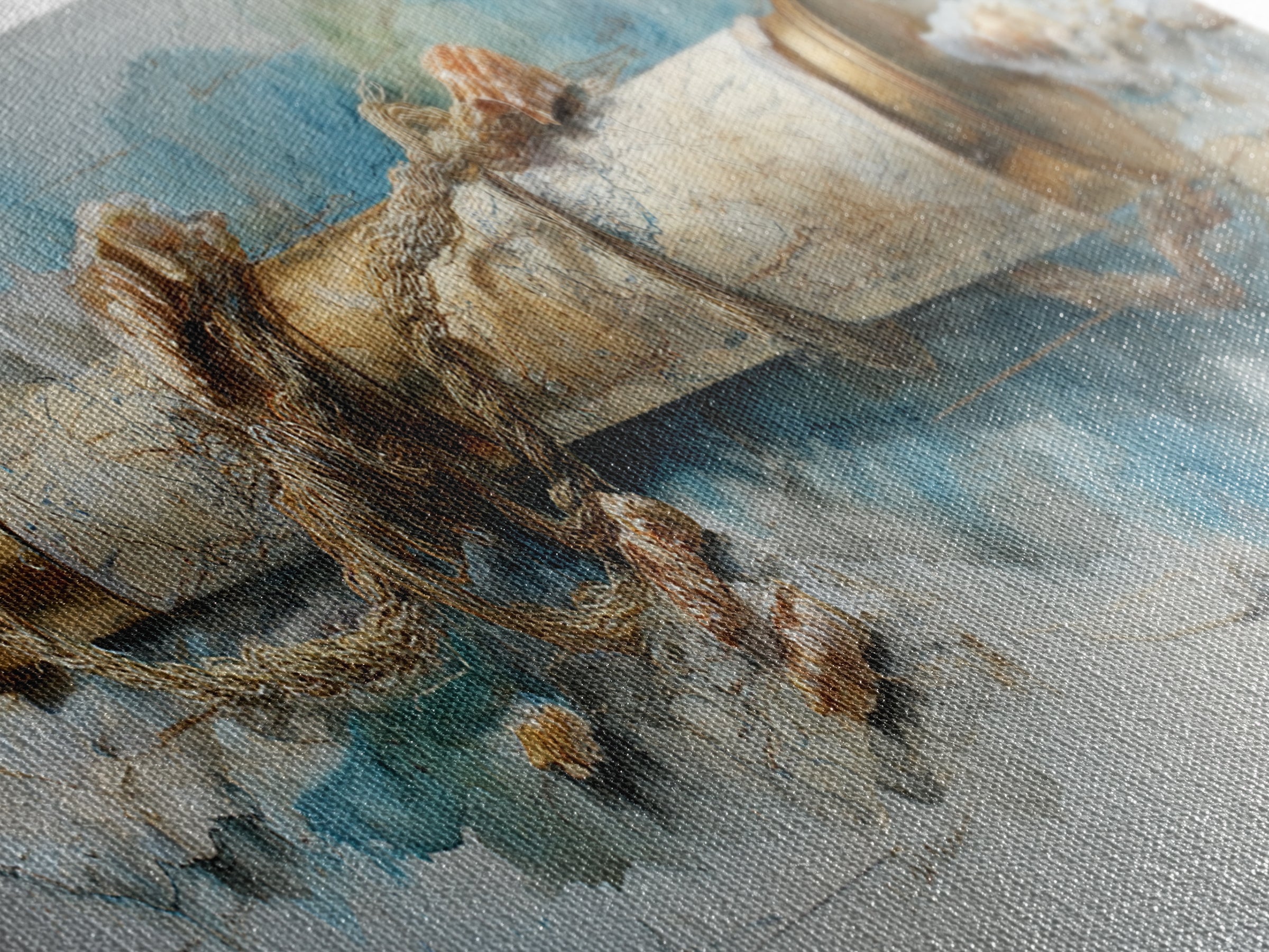 Brass Telescope and Old Map Still Life Canvas Print, Nautical Art, Wall Art, Coastal Decor, Oil Painting, Harbor, Digital Print, NAU-3x1-70