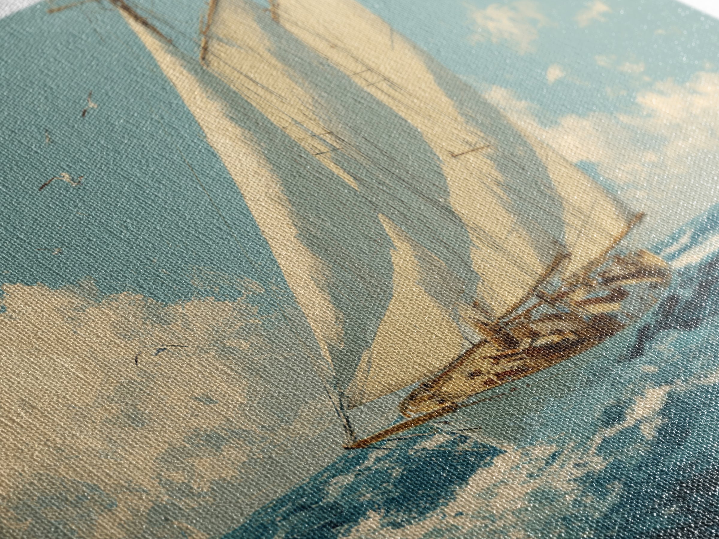 Classic Yacht Racing Through Whitecaps Framed Canvas Print, Nautical Art, Nautical Wall Art, Coastal Decor, Watercolor Art, NAU-3x2-71