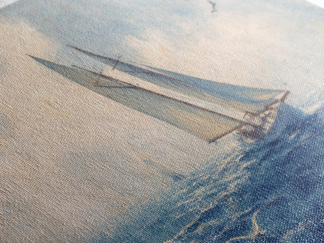 Sailboat Leaning into Wind on Blue Water Framed Canvas Print, Nautical Art, Room Decor, Coastal Decor, Fine Art, Harbor, NAU-3x2-77