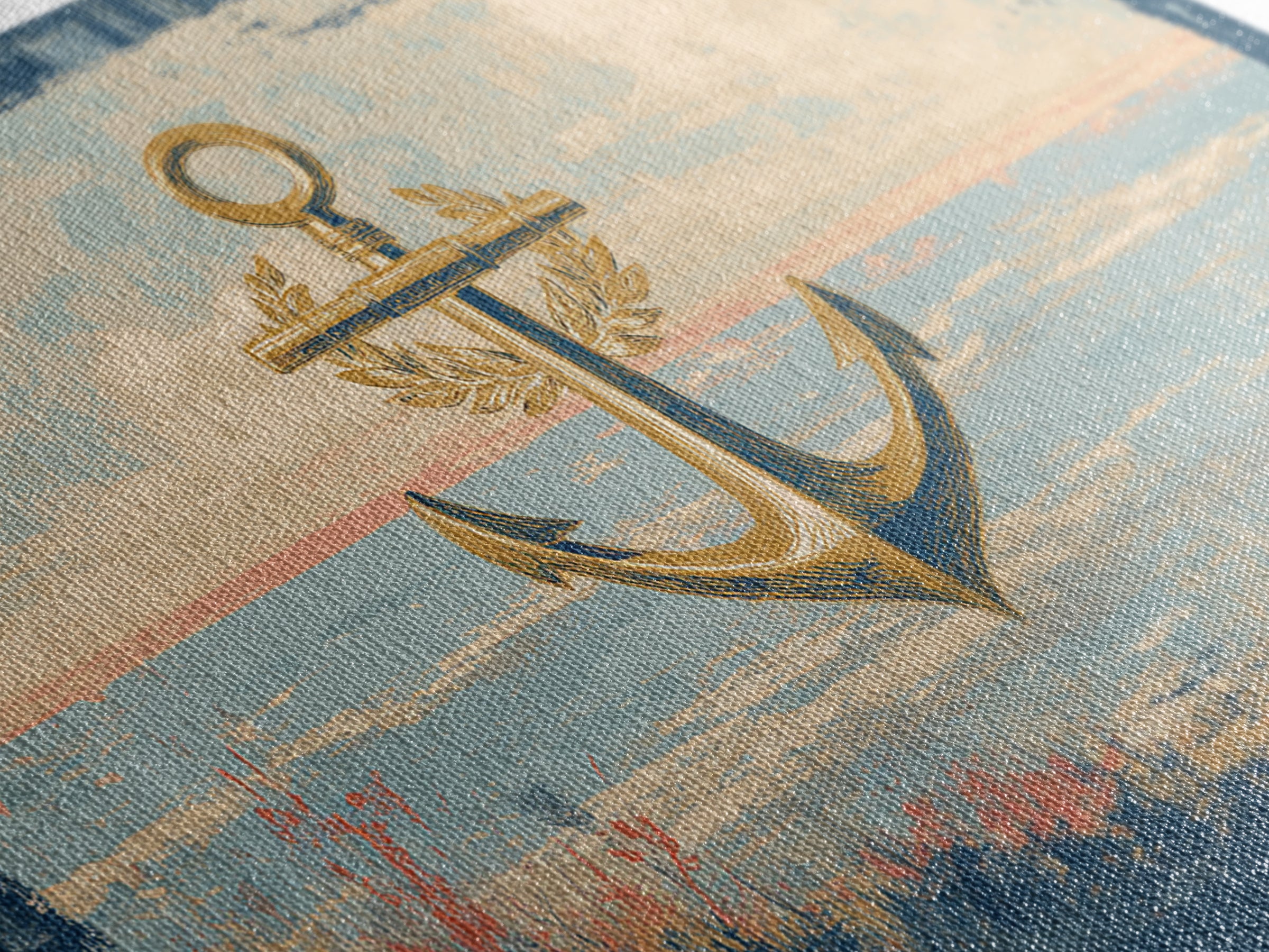 Anchor and Laurel Nautical Crest Without Text Framed Canvas Print, Nautical Art, Beach Decor, Coastal Decor, Fine Art, Harbor, NAU-3x2-9