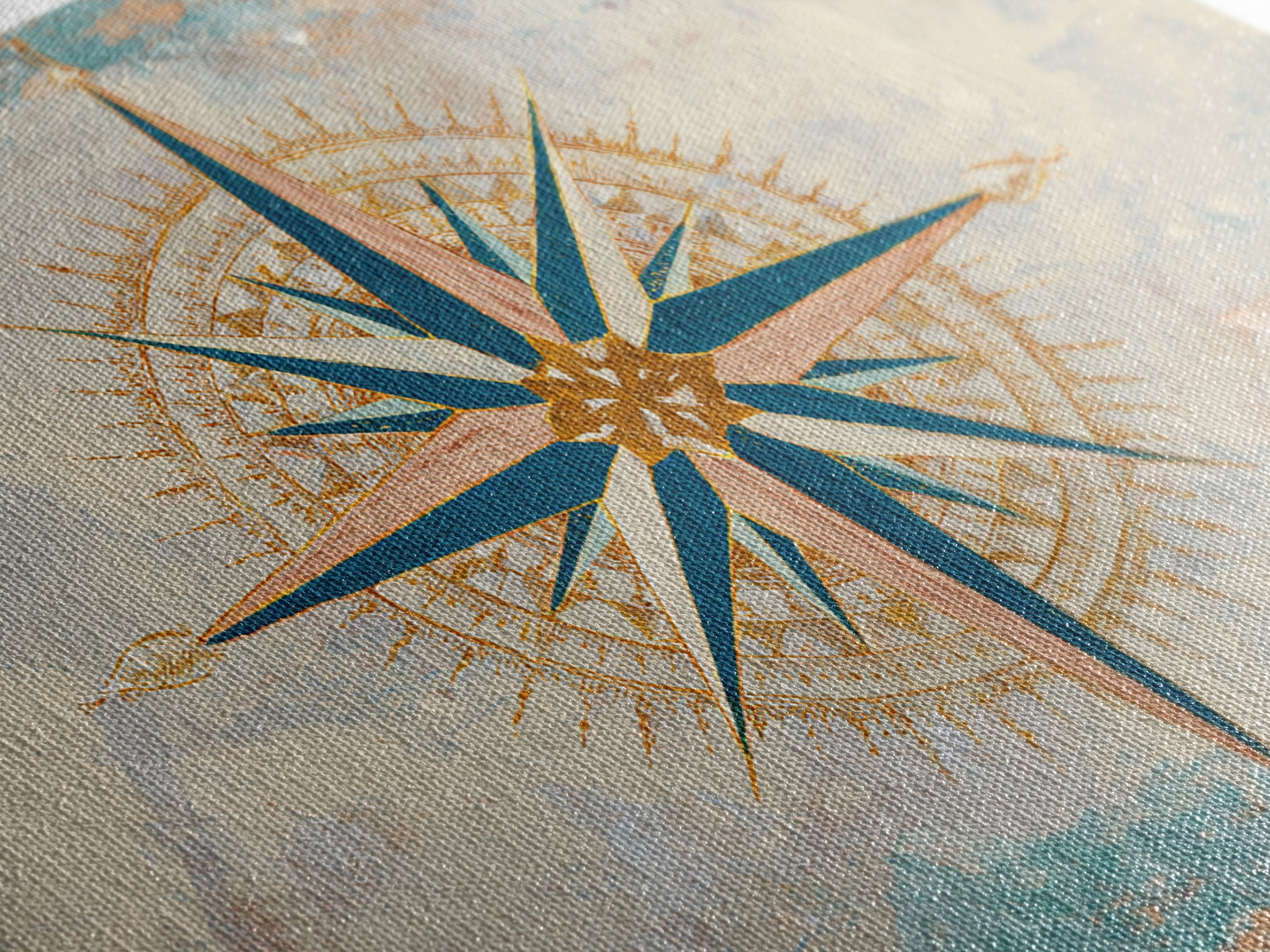 Nautical Star Compass Rose Framed Canvas Print, Nautical Art, Beach Print, Coastal Decor, Fine Art, Harbor, Luxury Decor, NAU-3x2-90