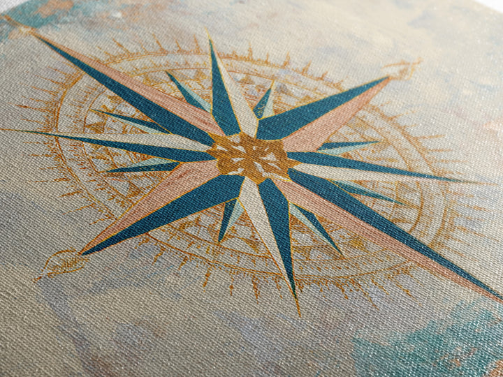 Nautical Star Compass Rose Framed Canvas Print, Nautical Art, Beach Print, Coastal Decor, Fine Art, Harbor, Luxury Decor, NAU-3x2-90