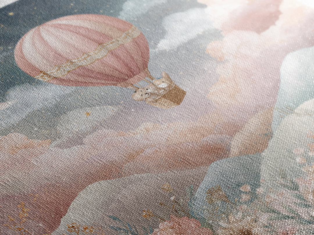 Hot Air Balloon Drifting Framed Canvas Print, Nursery Decor, Art Print, Nursery, Woodland Nursery Decor, Nursery Prints, NDE-1x1-12