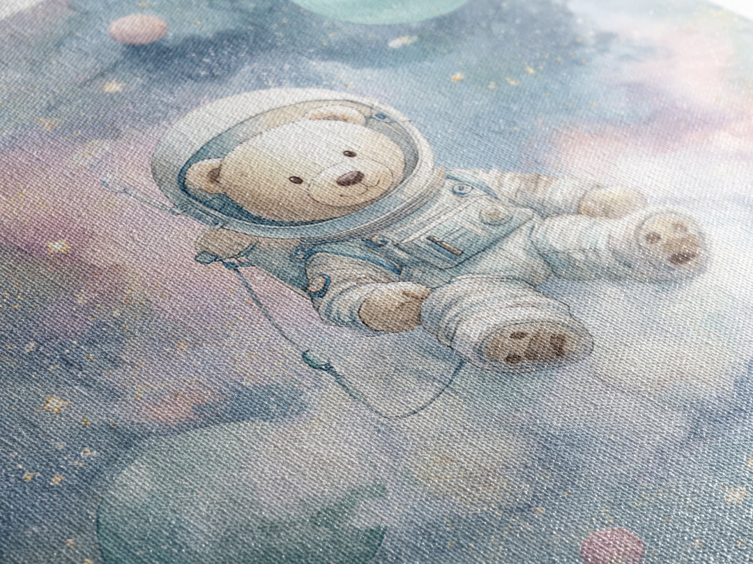 Little Astronaut Bear Canvas Print, Nursery Decor, Wall, Oil Painting, Nursery, Nursery Wall Decals, Woodland Nursery, NDE-1x1-15