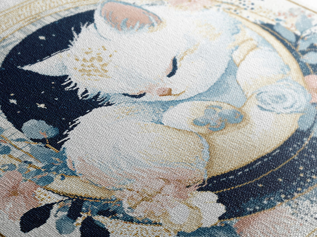 Sleeping Kitten on Crescent Moon Canvas Print, Nursery Decor, Gallery Decor, Fine Art, Nursery, Wall Art, Home Decor, NDE-1x1-17
