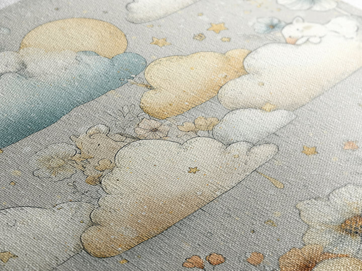Cloud Rainbow and Raindrop Composition Canvas Print, Nursery Decor, Canvas, Fine Art, Nursery, Playroom Decor, Floral Wall Art, NDE-1x1-20