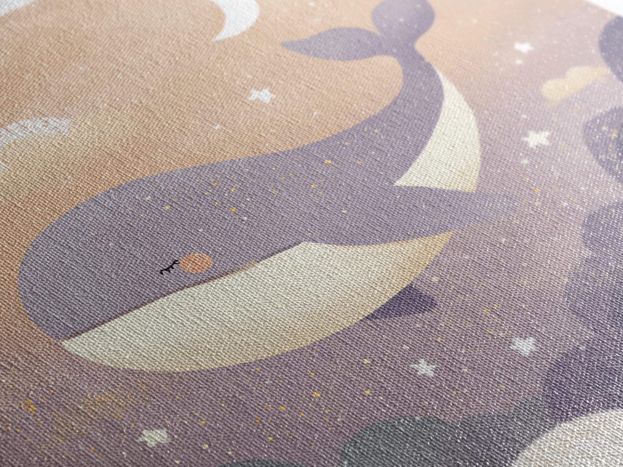 Baby Whale Swimming Through Stars Framed Canvas Print, Nursery Decor, Gallery Decor, Fine Art, Nursery, Wall Art, Home Decor, NDE-1x1-32