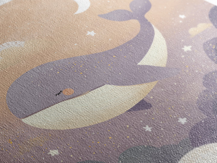 Baby Whale Swimming Through Stars Framed Canvas Print, Nursery Decor, Gallery Decor, Fine Art, Nursery, Wall Art, Home Decor, NDE-1x1-32
