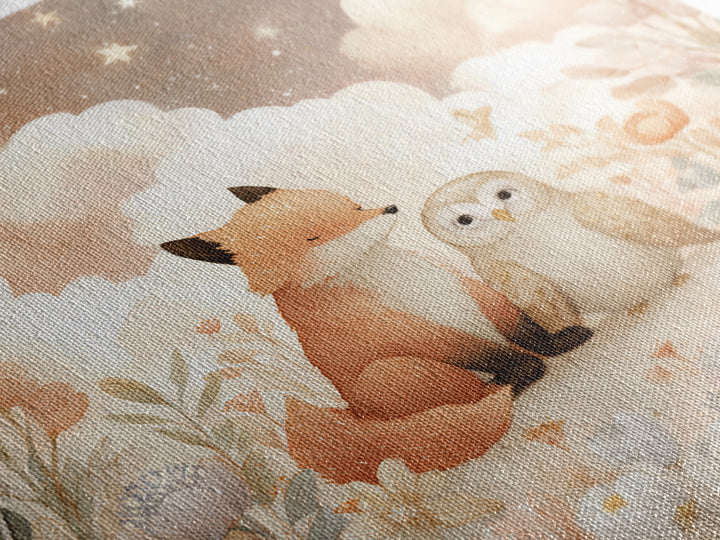 Fox and Owl Friends Framed Canvas Print, Nursery Decor, Gallery Decor, Fine Art, Nursery, Wall Art, Home Decor, Wall Decor, NDE-1x1-38