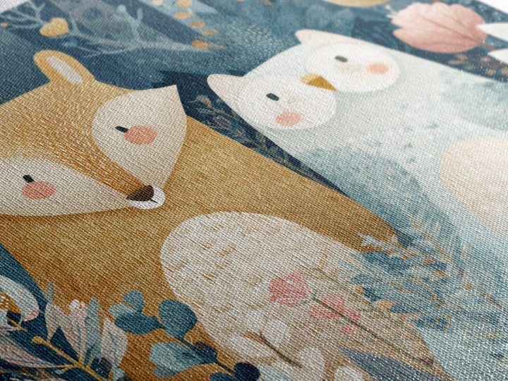 Fox and Owl Friends Framed Canvas Print, Nursery Decor, Gallery Decor, Fine Art, Nursery, Wall Art, Home Decor, Wall Decor, NDE-1x1-62