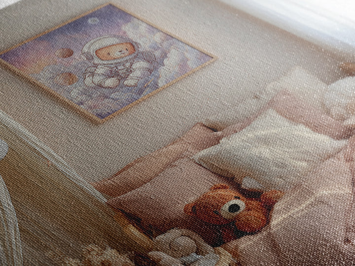 Little Astronaut Bear Framed Canvas Print, Nursery Decor, Neutral Decor, Fine Art, Nursery, Home Decor, Wall Decor, Art Print, NDE-1x1-63
