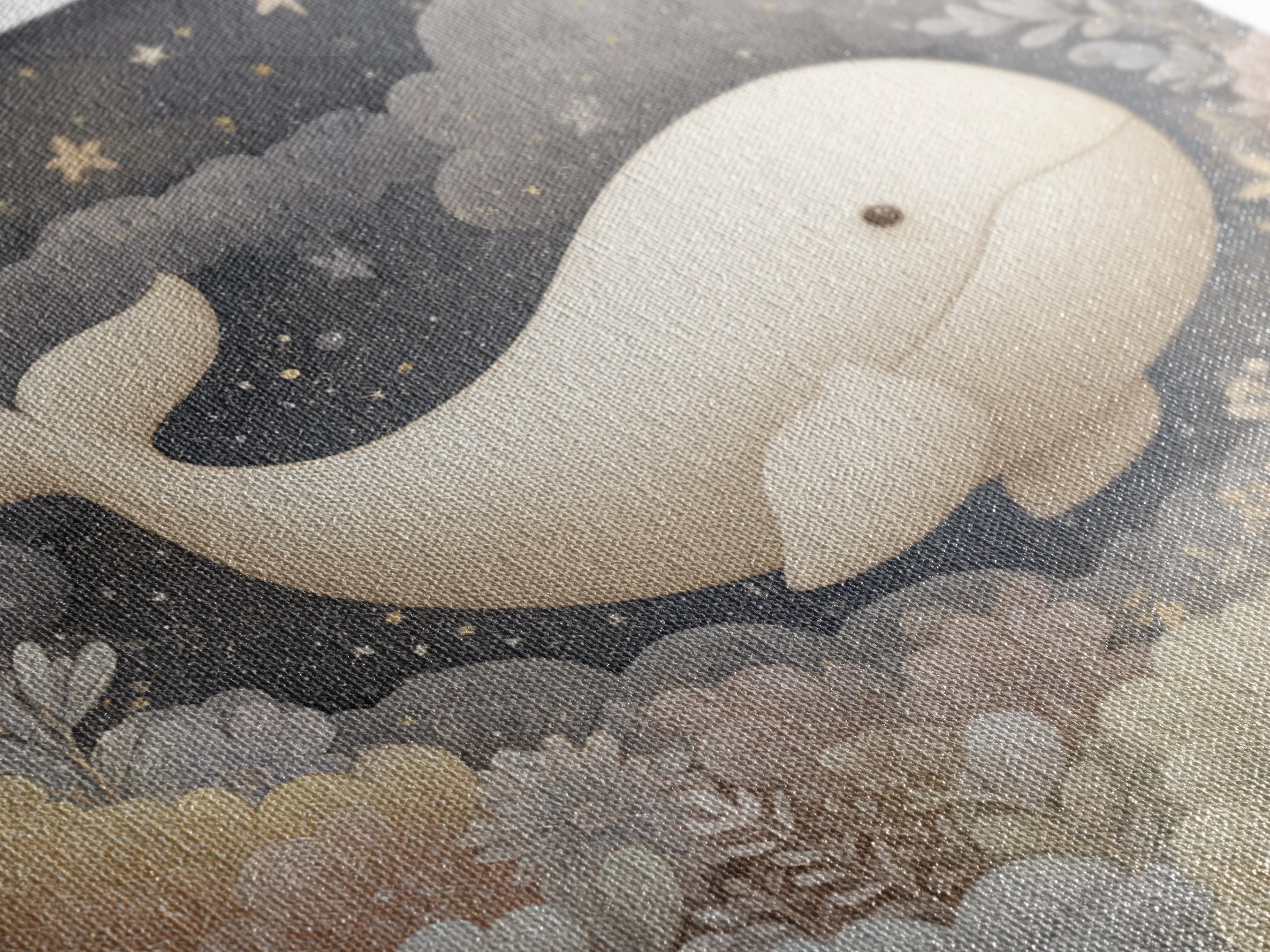 Baby Whale Swimming Through Stars Framed Canvas Print, Nursery Decor, Framed Wall Art, Fine Art, Nursery, Safari Nursery Decor, NDE-1x1-8