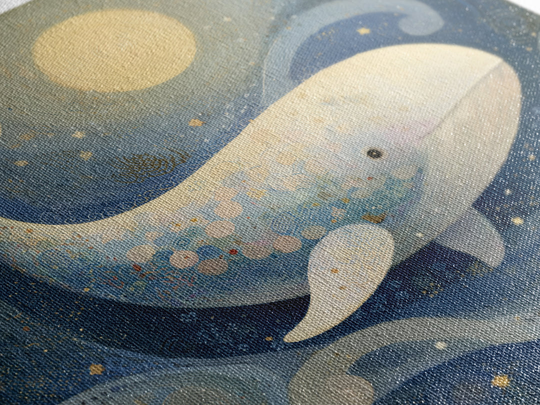 Baby Whale Swimming Through Stars Framed Canvas Print, Nursery Decor, Fine Art Print, Fine Art, Nursery, Printable Wall Art, NDE-1x1-80
