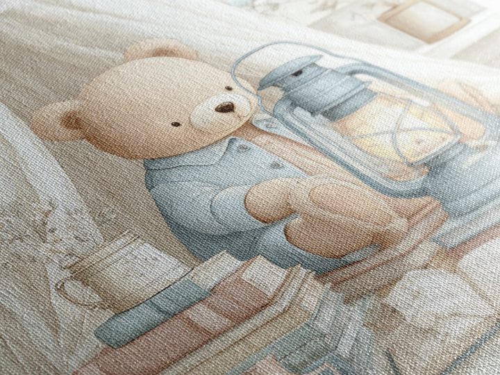 Storybook Bear with Little Lantern Canvas Print, Nursery Decor, Art Print, Fine Art, Nursery, Woodland Nursery Decor, NDE-1x1-81