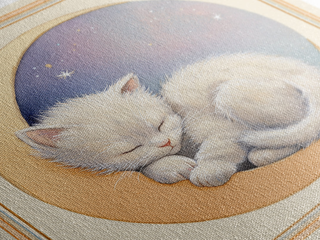 Sleeping Kitten on Crescent Moon Canvas Print, Nursery Decor, Contemporary Art, Nursery, Wall Decals, Nursery Wall Decor, NDE-1x1-89