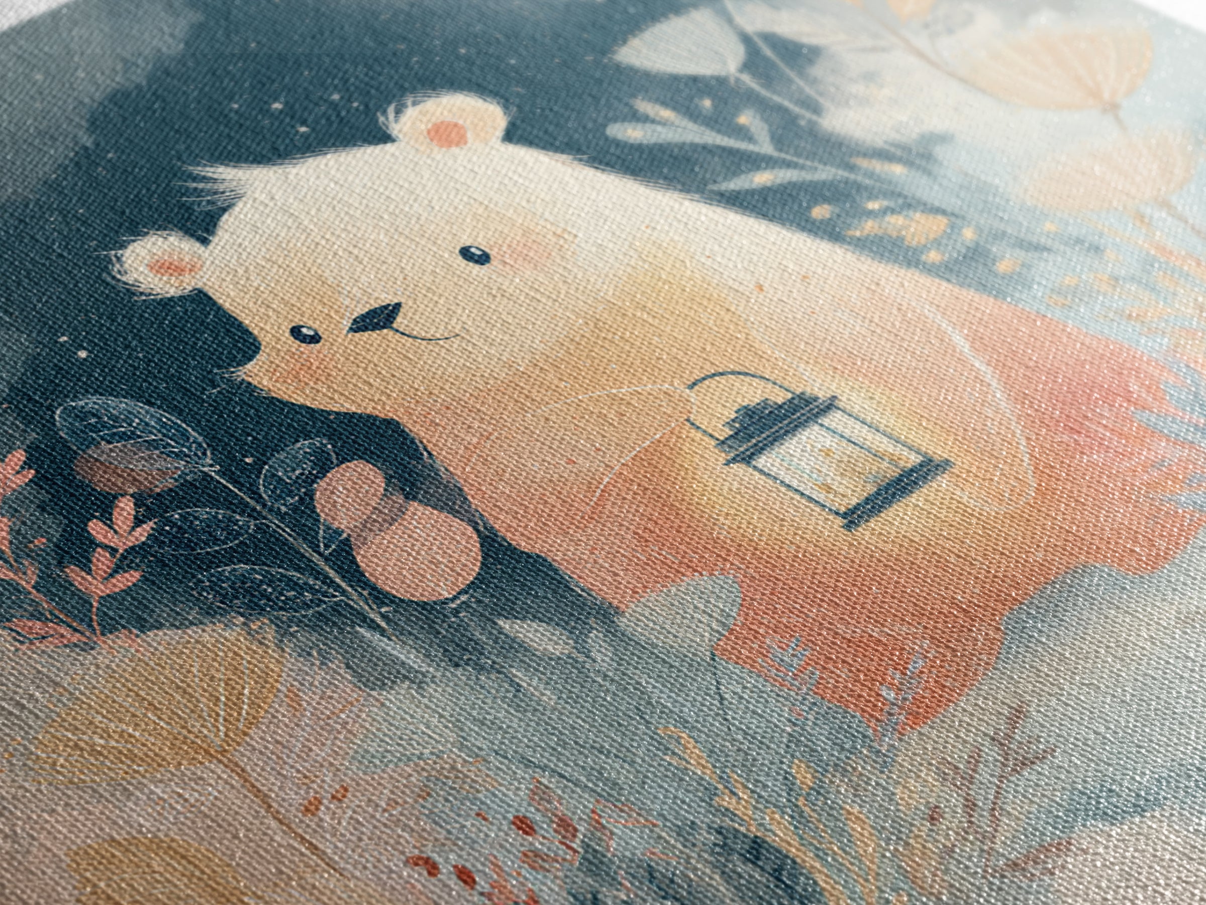 Storybook Bear with Little Lantern Canvas Print, Nursery Decor, Statement Artwork, Fine Art, Nursery, Printable Wall Art, NDE-1x1-9