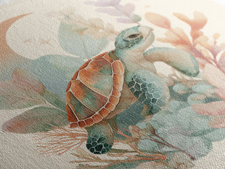 Tiny Turtle with Sea Plants Canvas Print, Nursery Decor, Room Decor, Fine Art, Nursery, Framed Wall Art, Bedroom Decor, NDE-1x1-91