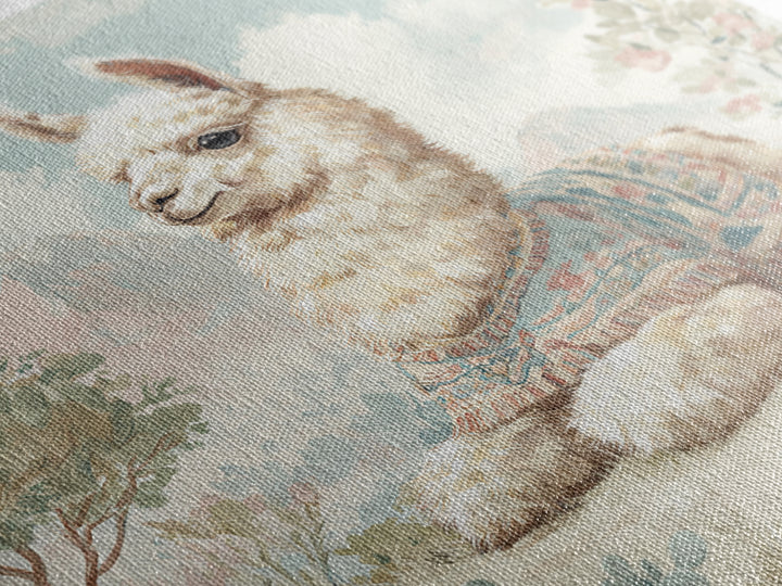 Cute Llama with Blanket Pattern Framed Canvas Print, Nursery Decor, Wall Art, Oil Painting, Nursery, Nursery Wall Decor, NDE-1x1-93