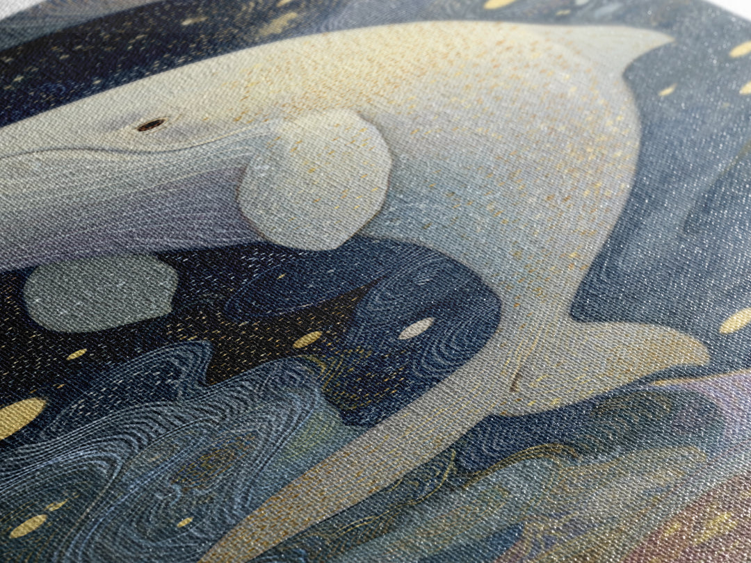 Baby Whale Swimming Through Stars Canvas Print, Nursery Decor, Botanical Wall Art, Nursery, Neutral Decor, Modern Decor, NDE-1x3-68