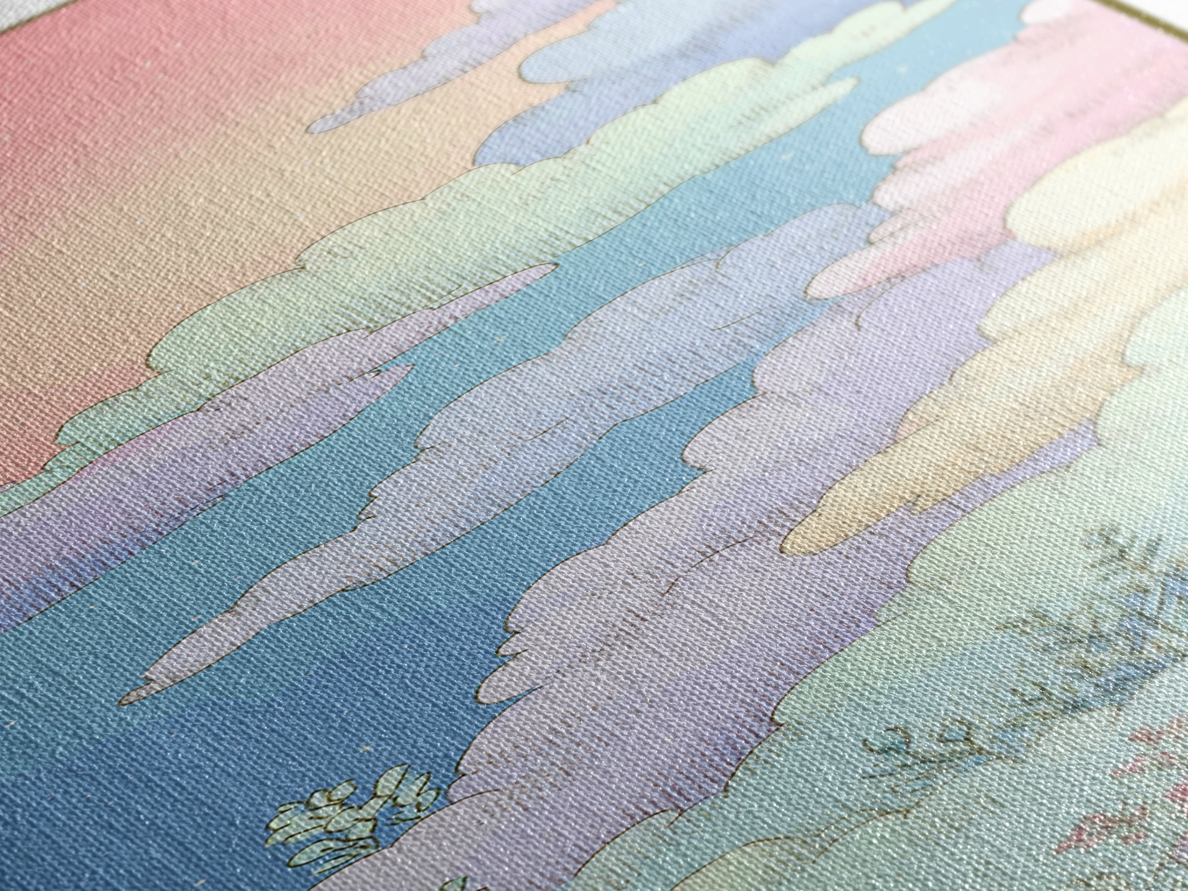 Pastel Rainbow with Soft Cloud Shapes Canvas Print, Nursery Decor, Wall Decal, Abstract Art, Nursery, Wall Light, NDE-1x3-85