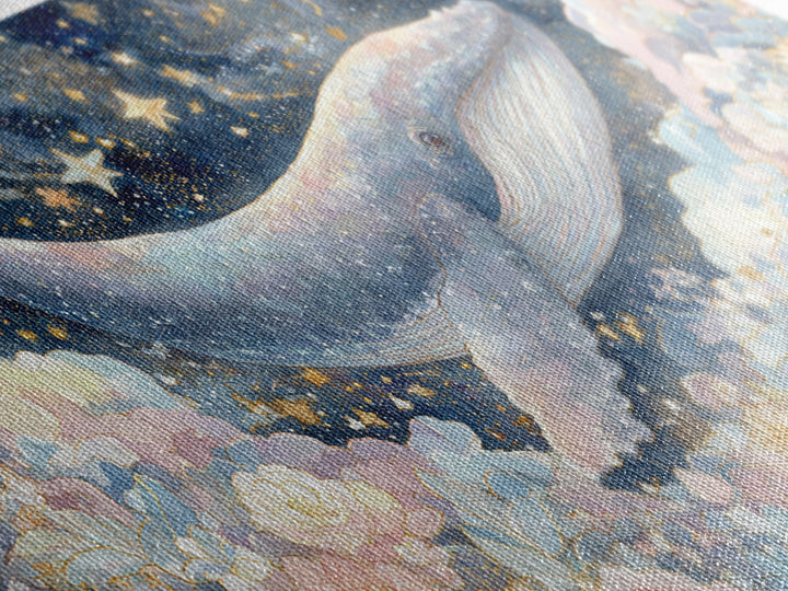 Baby Whale Swimming Through Stars Framed Canvas Print, Nursery Decor, Wall Light, Fine Art, Nursery, Statement Artwork, NDE-2x1-100