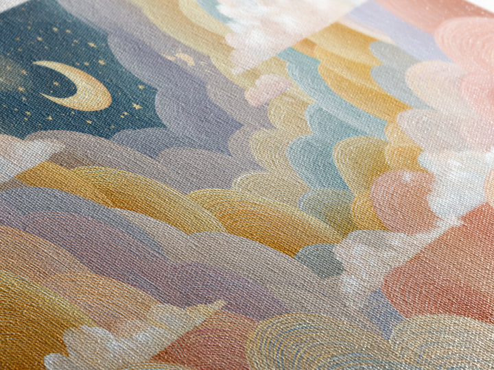 Pastel Rainbow with Soft Cloud Shapes Canvas Print, Nursery Decor, Nursery Wall Art, Fine Art, Nursery, Botanical Wall Art, NDE-2x1-21