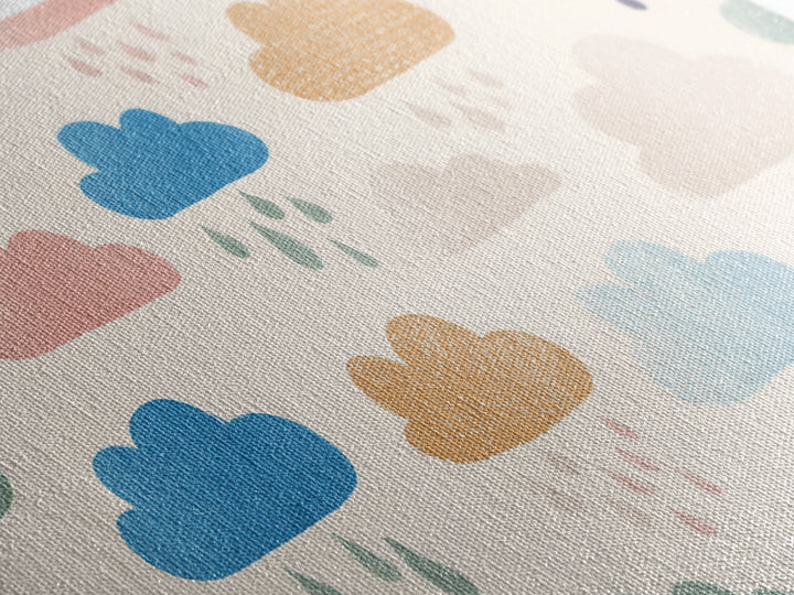 Cloud Rainbow and Raindrop Composition Framed Canvas Print, Nursery Decor, Wall Decor, Nursery, Woodland Nursery Decor, NDE-2x1-40