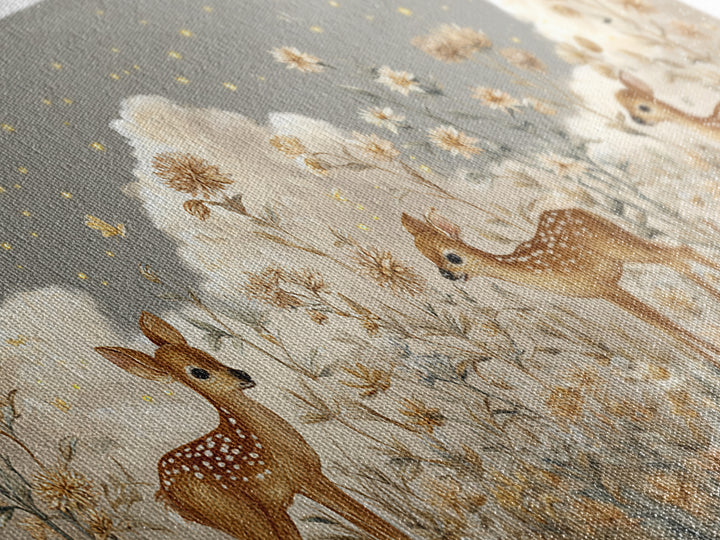 Baby Deer in Meadow with Fireflies Framed Canvas Print, Nursery Decor, Room Decor, Fine Art, Nursery, Framed Wall Art, NDE-2x1-42