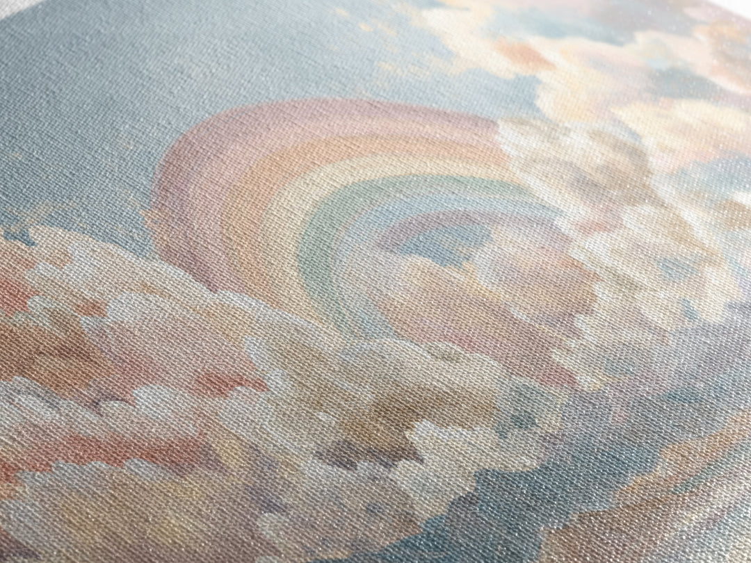 Pastel Rainbow with Soft Cloud Shapes Canvas Print, Nursery Decor, Floral Wall Art, Abstract Art, Nursery, Gallery Decor, NDE-2x1-69