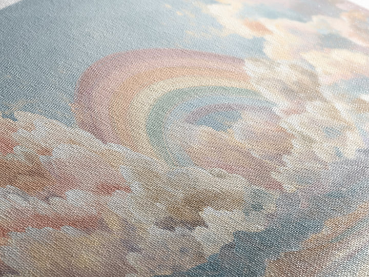 Pastel Rainbow with Soft Cloud Shapes Canvas Print, Nursery Decor, Floral Wall Art, Abstract Art, Nursery, Gallery Decor, NDE-2x1-69
