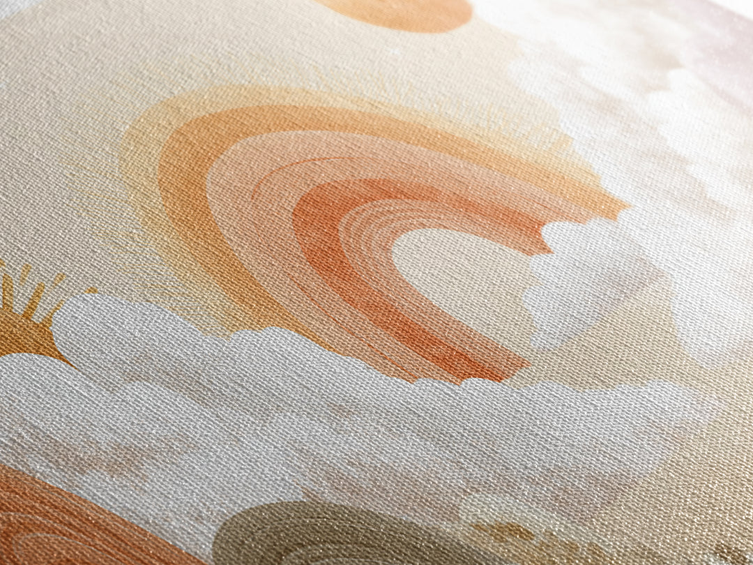 Neutral Boho Sun and Arch Shapes Framed Canvas Print, Nursery Decor, Canvas, Abstract Art, Nursery, Playroom Decor, NDE-2x1-7