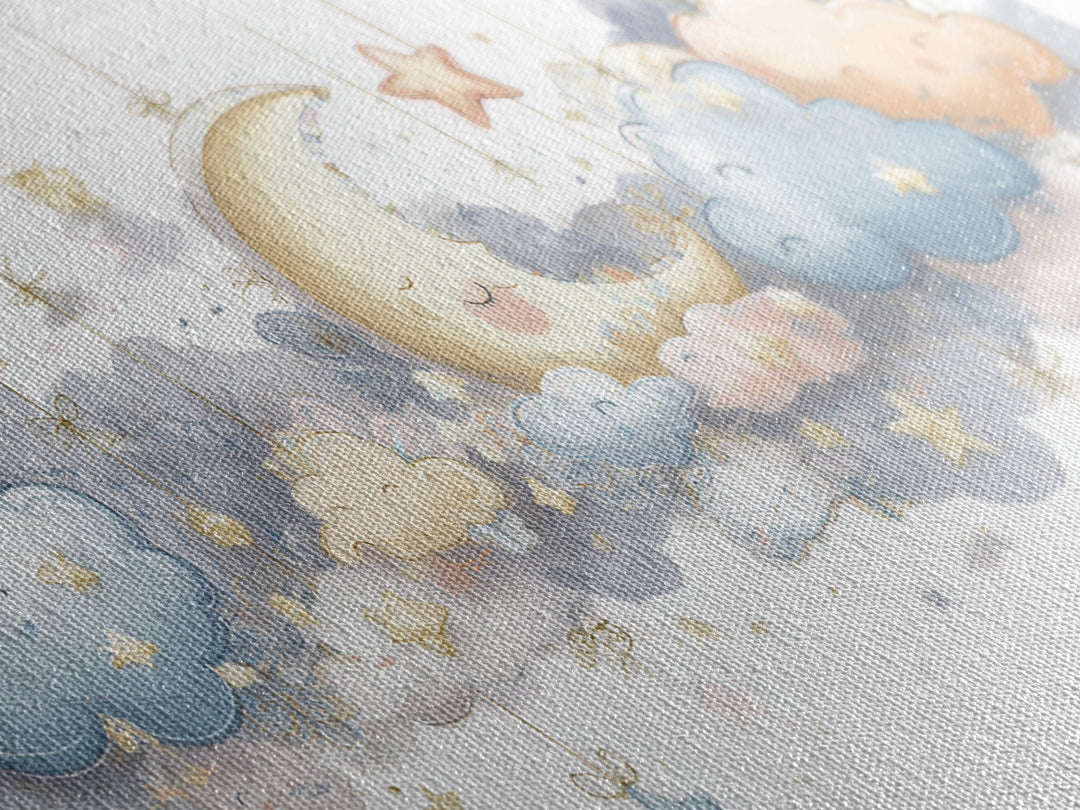 Moon Phase Mobile Canvas Print, Nursery Decor, Kids Wall Art, Abstract Art, Nursery, Room Decor, Textured Painting, NDE-2x1-71