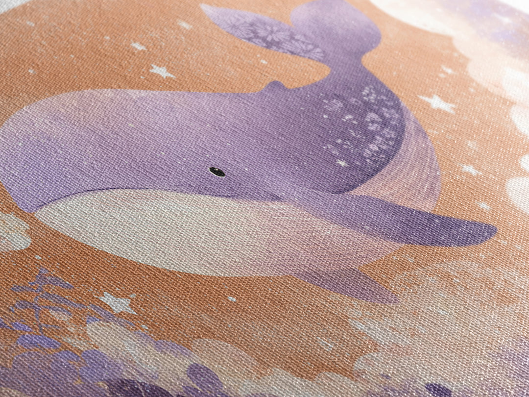 Baby Whale Swimming Through Stars Canvas Print, Nursery Decor, Nursery Prints, Fine Art, Nursery, Nursery Wall Decal, NDE-2x1-76