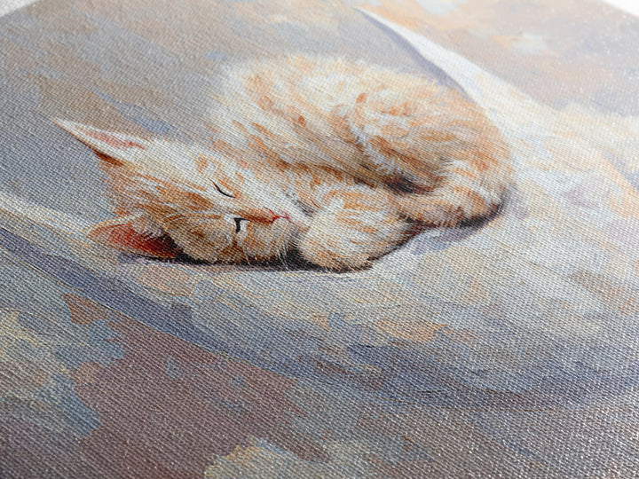 Sleeping Kitten on Crescent Moon Framed Canvas Print, Nursery Decor, Nursery Prints, Fine Art, Nursery, Nursery Wall Decal, NDE-2x1-85