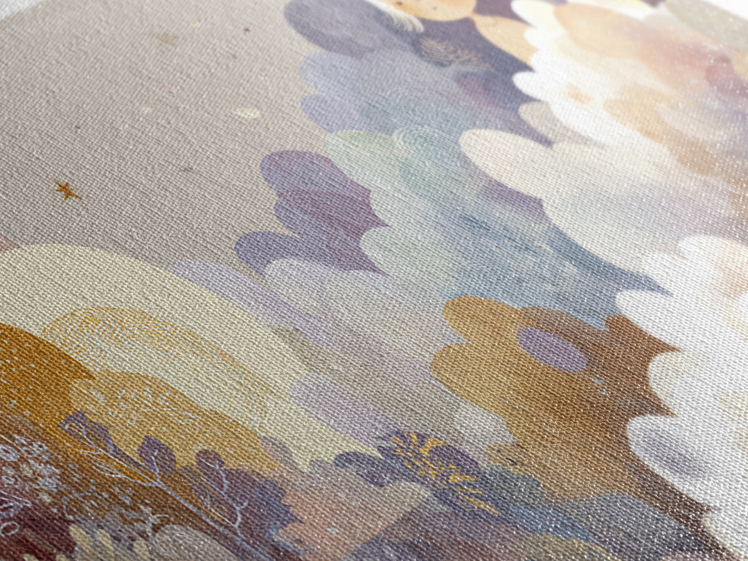 Pastel Rainbow with Soft Cloud Shapes Canvas Print, Nursery Decor, Floral Wall Art, Abstract Art, Nursery, Gallery Decor, NDE-2x1-93