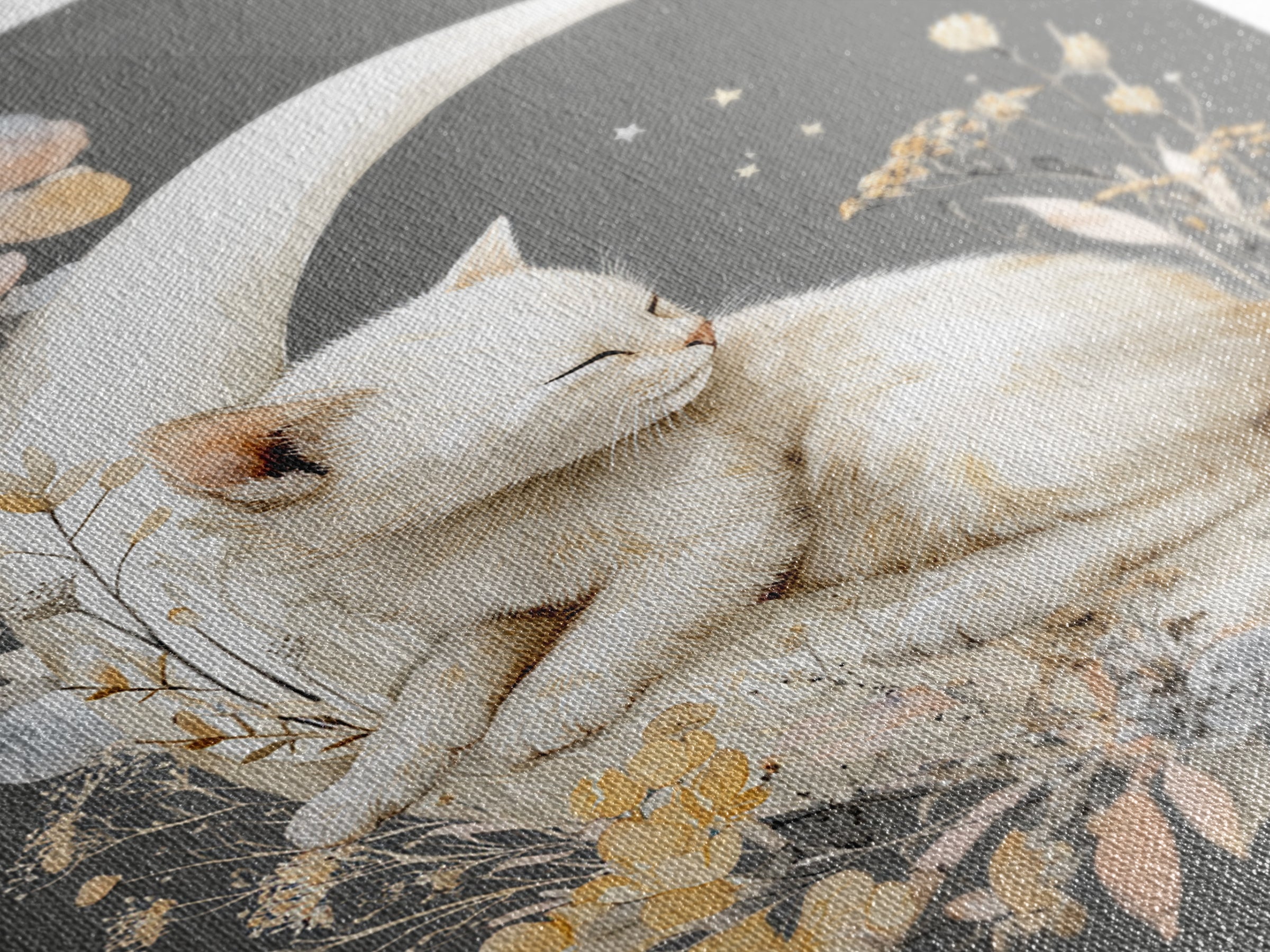 Sleeping Kitten on Crescent Moon Canvas Print, Nursery Decor, Nursery Art, Nursery, Kids Wall Art, Nursery Wall Decals, NDE-2x3-49