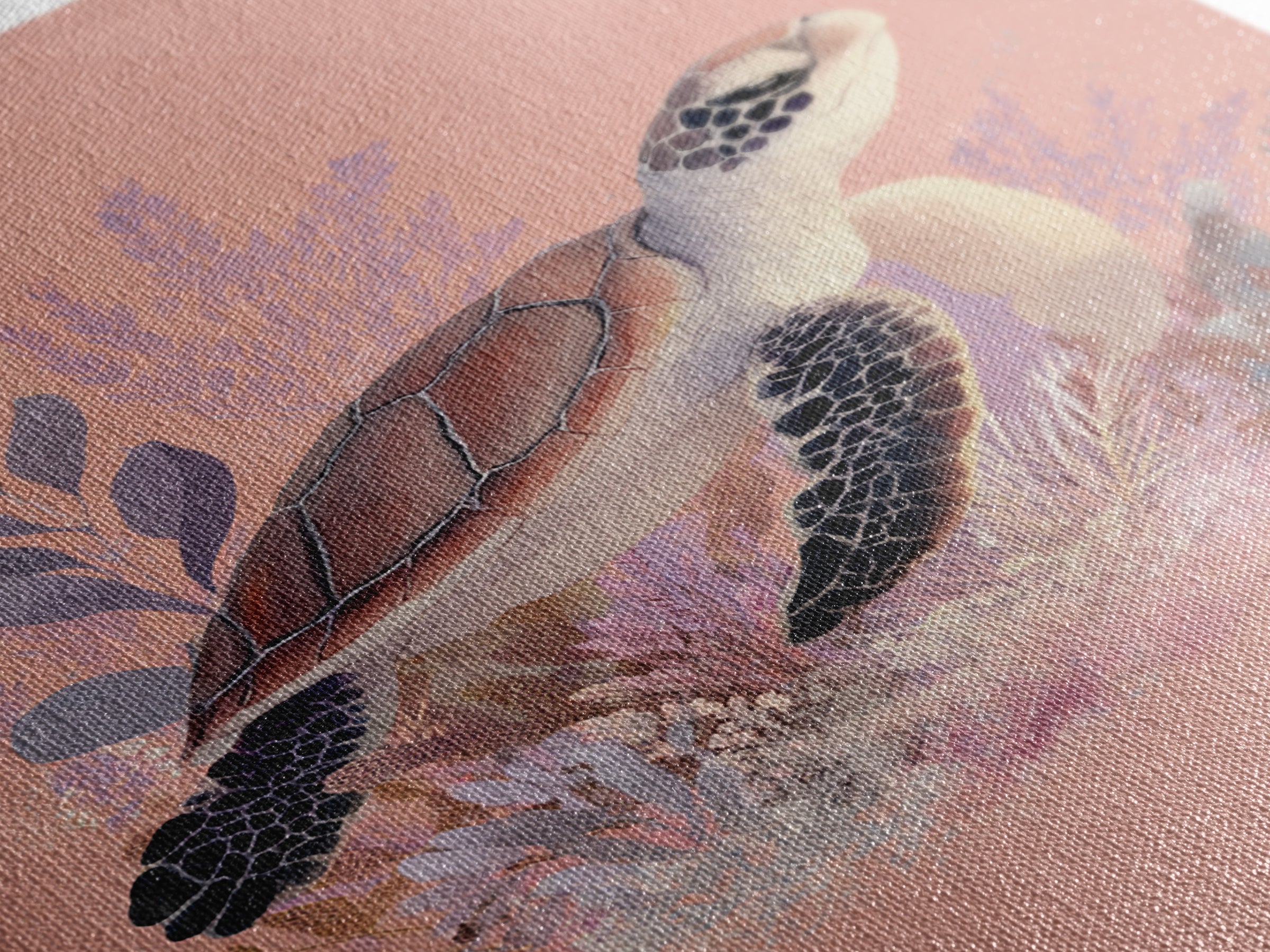 Tiny Turtle with Sea Plants Framed Canvas Print, Nursery Decor, Nursery Wall Art, Oil Painting, Nursery, Botanical Wall Art, NDE-2x3-51