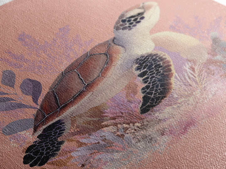 Tiny Turtle with Sea Plants Framed Canvas Print, Nursery Decor, Nursery Wall Art, Oil Painting, Nursery, Botanical Wall Art, NDE-2x3-51