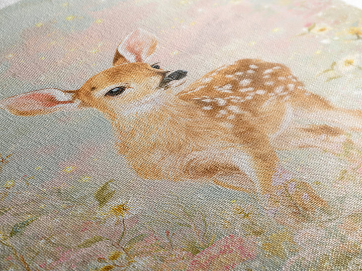 Baby Deer in Meadow with Fireflies Framed Canvas Print, Nursery Decor, Wall Decal, Nursery, Wall Light, Girl Nursery Decor, NDE-2x3-78