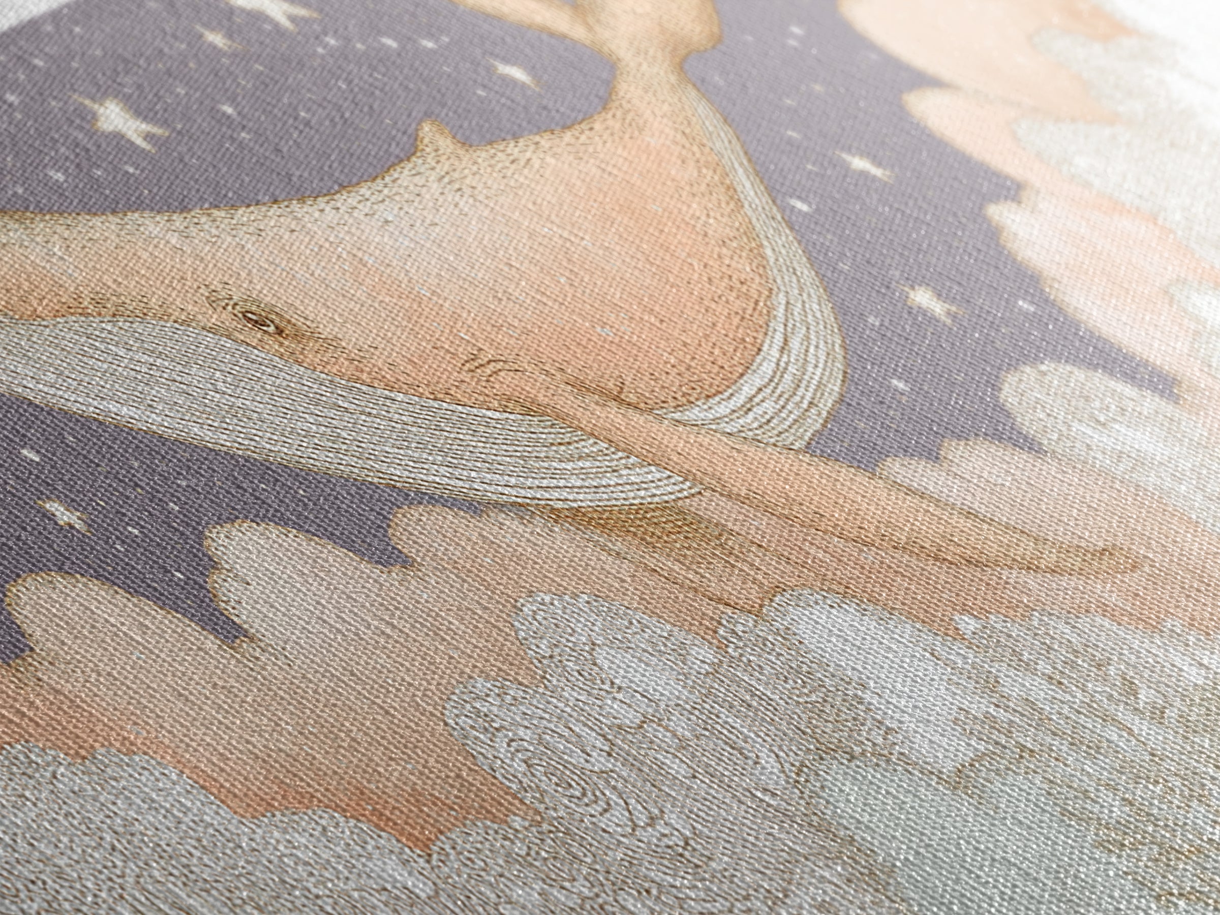 Baby Whale Swimming Through Stars Canvas Print, Nursery Decor, Textured Painting, Fine Art, Nursery, Bedroom Decor, Wall Decal, NDE-3x1-48