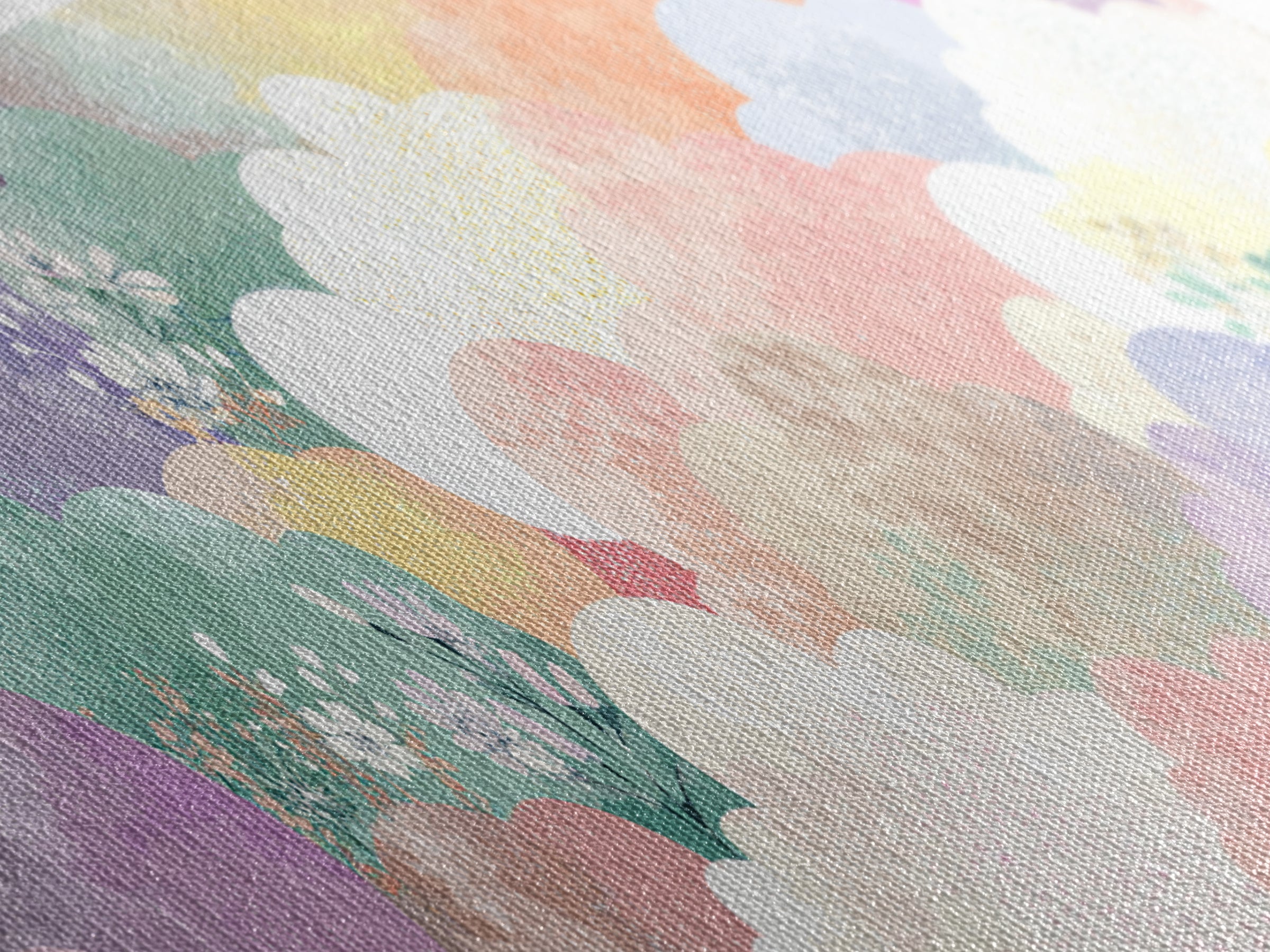 Pastel Rainbow with Soft Cloud Shapes Framed Canvas Print, Nursery Decor, Boho Decor, Fine Art, Nursery, Nursery Wall Art, NDE-3x1-89
