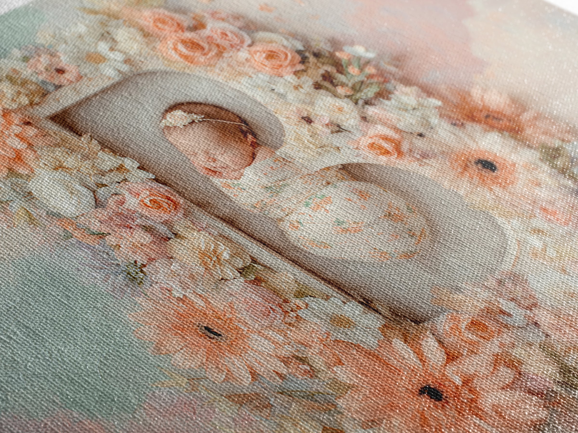 Soft Floral Initial Frame Without Letters Framed Canvas Print, Nursery Decor, Nursery Wall Decor, Oil Painting, Nursery, NDE-3x2-14