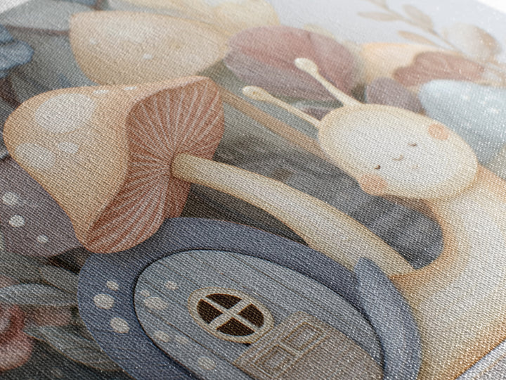 Garden Snail with Mushroom House Framed Canvas Print, Nursery Decor, Gallery Decor, Fine Art, Nursery, Wall Art, Home Decor, NDE-3x2-27