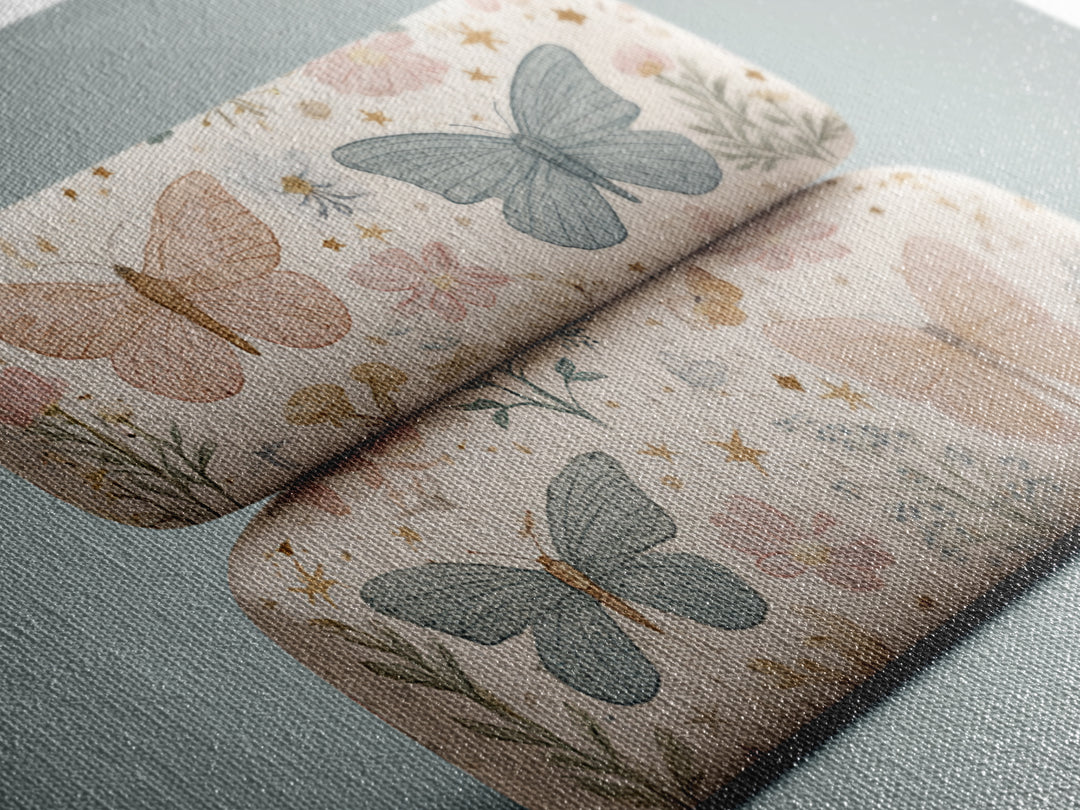 Pastel Butterfly and Wildflower Pattern Canvas Print, Nursery Decor, Boy Nursery Decor, Fine Art, Nursery, Contemporary Art, NDE-3x2-44