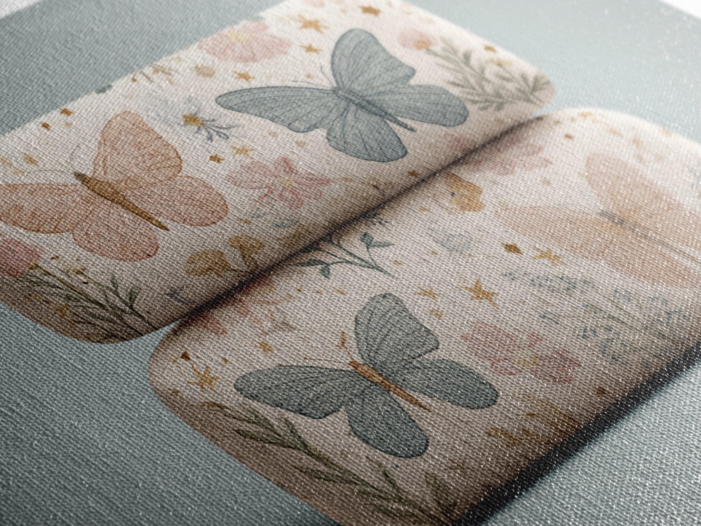 Pastel Butterfly and Wildflower Pattern Canvas Print, Nursery Decor, Boy Nursery Decor, Fine Art, Nursery, Contemporary Art, NDE-3x2-44