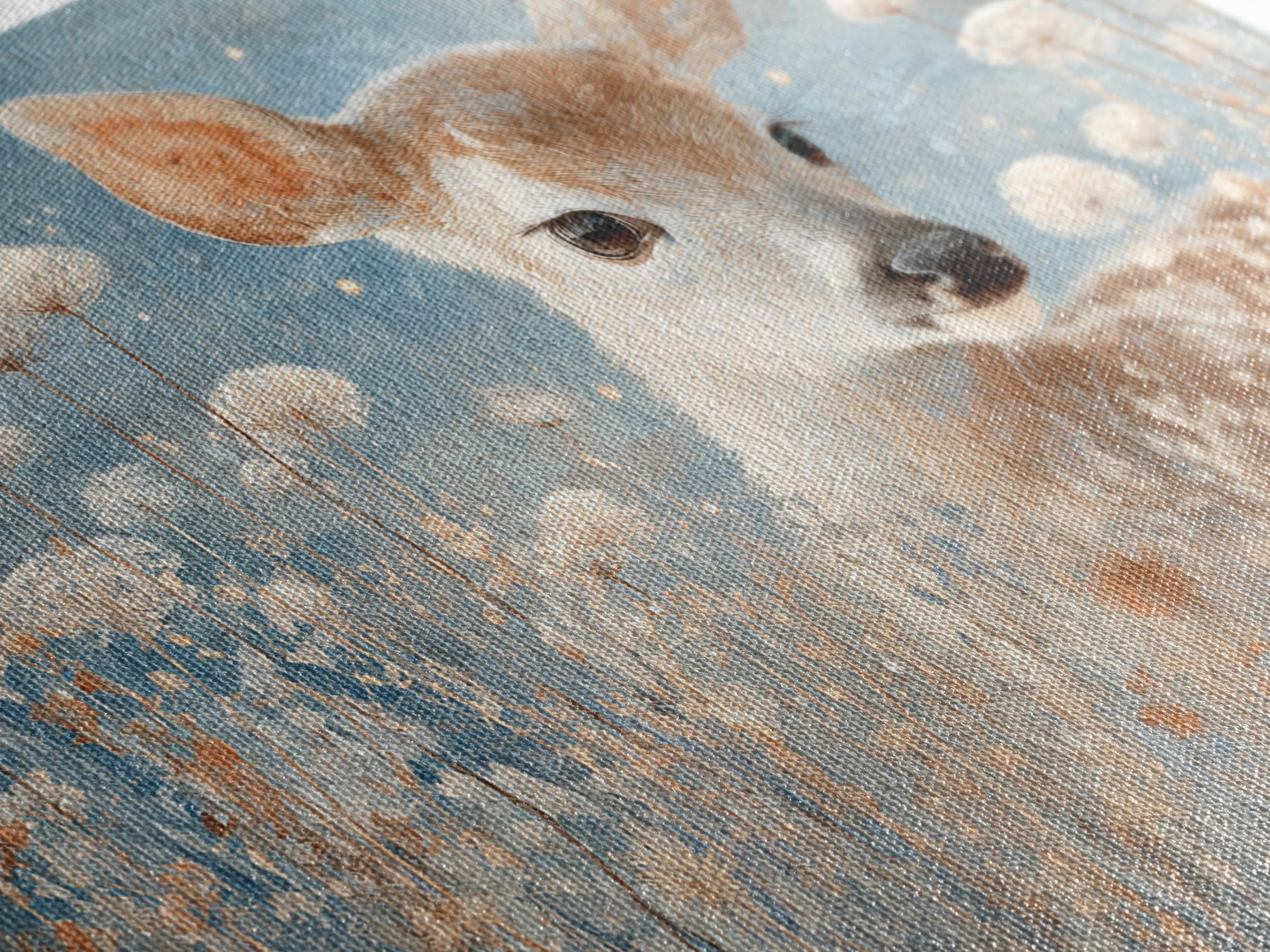 Baby Deer in Meadow with Fireflies Framed Canvas Print, Nursery Decor, Floral Wallpaper, Fine Art, Nursery, Fine Art Print, NDE-3x2-50
