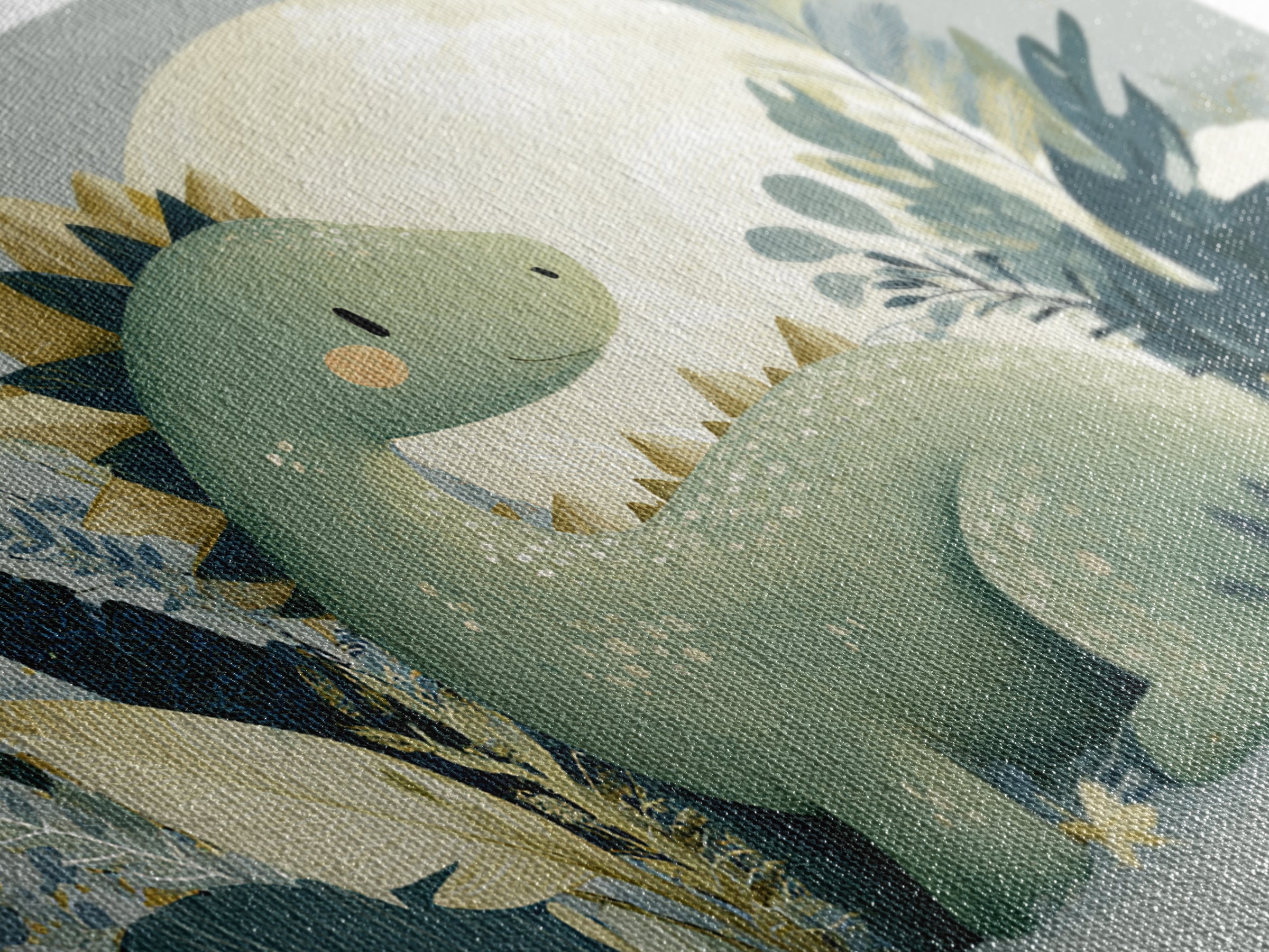 Gentle Dinosaur Family Framed Canvas Print, Nursery Decor, Nursery Wall Art, Oil Painting, Nursery, Botanical Wall Art, NDE-3x2-59