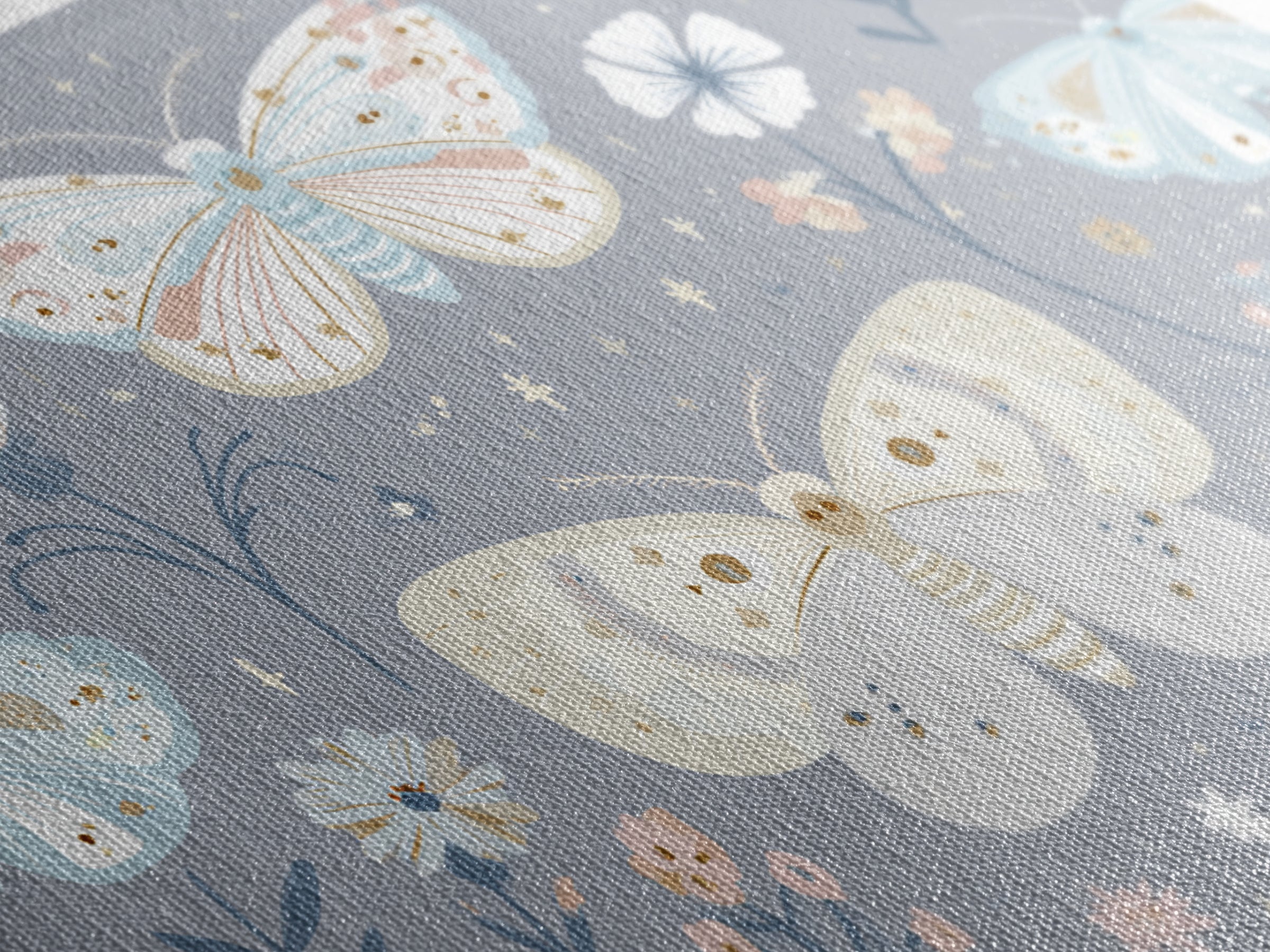 Pastel Butterfly and Wildflower Pattern Canvas Print, Nursery Decor, Minimalist Decor, Oil Painting, Nursery, Wall Decals, NDE-3x2-68
